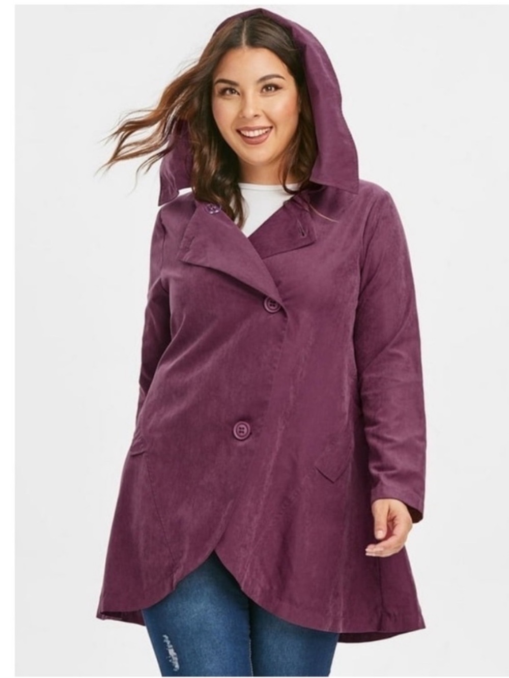 Rosegal Asymmetric Button Hooded Coat Rose Red. 5X. NWT.